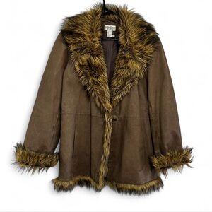 Brown Faux Fur Trimmed Women's Coat